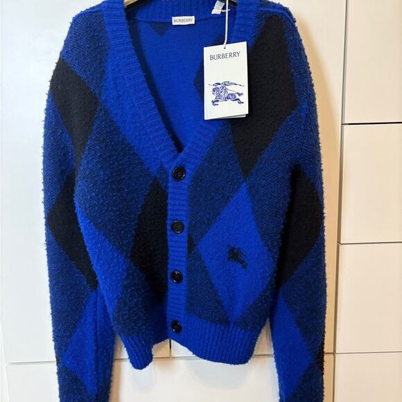 Burberry argyle-check wool cardigan L - Picture 3 of 7